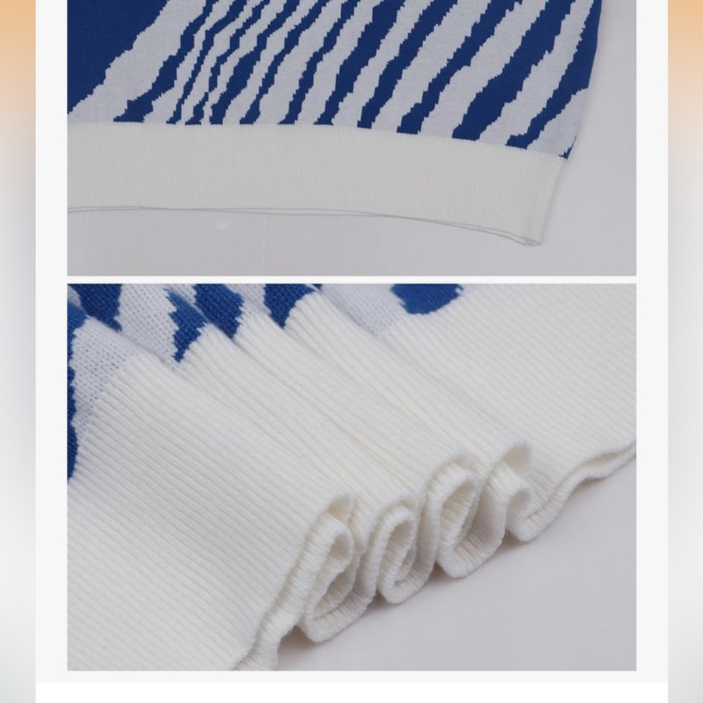Blue and White Men's Sweater - Picture 3 of 7